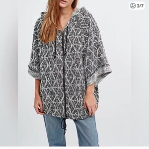 Free People Oversized Short Sleeve Drawstring Zip Sweater Womens Size XS Boho